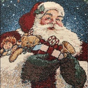 Santa tapestry with wooden hanger and Santa ready for Christmas hanging